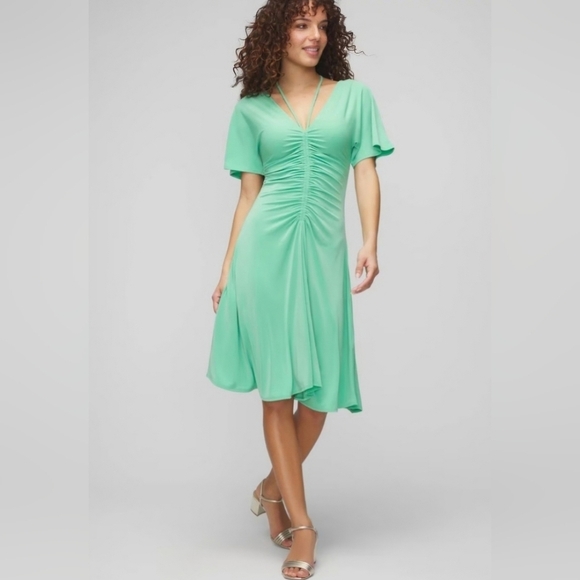 WHBM Lush Jade Rusched Front & Back Flowy Whimsy Flutter Dainty Dress Sz:Large - Picture 14 of 16